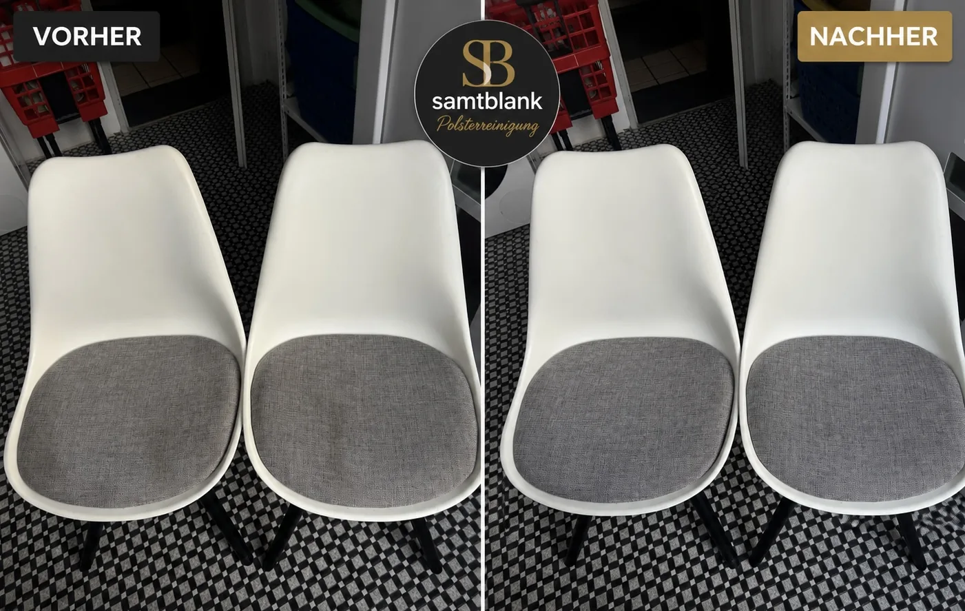 Designstühle vor und nach der Reinigung